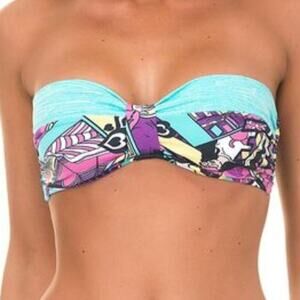 Dunnas Swim Bandeau Print Bikini Top L NWOT